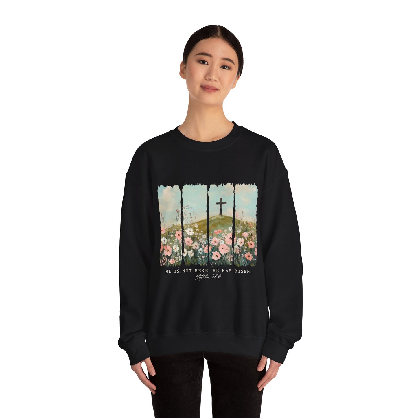 He Is Risen Crewneck Sweatshirt - Inspirational Easter Apparel