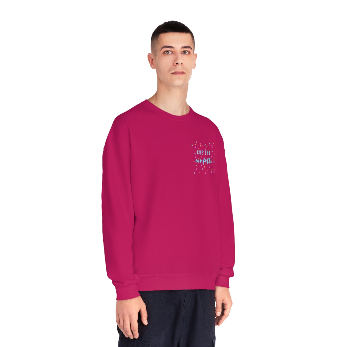 Cue the Confetti Blue Font Unisex NuBlend® Crewneck Sweatshirt
