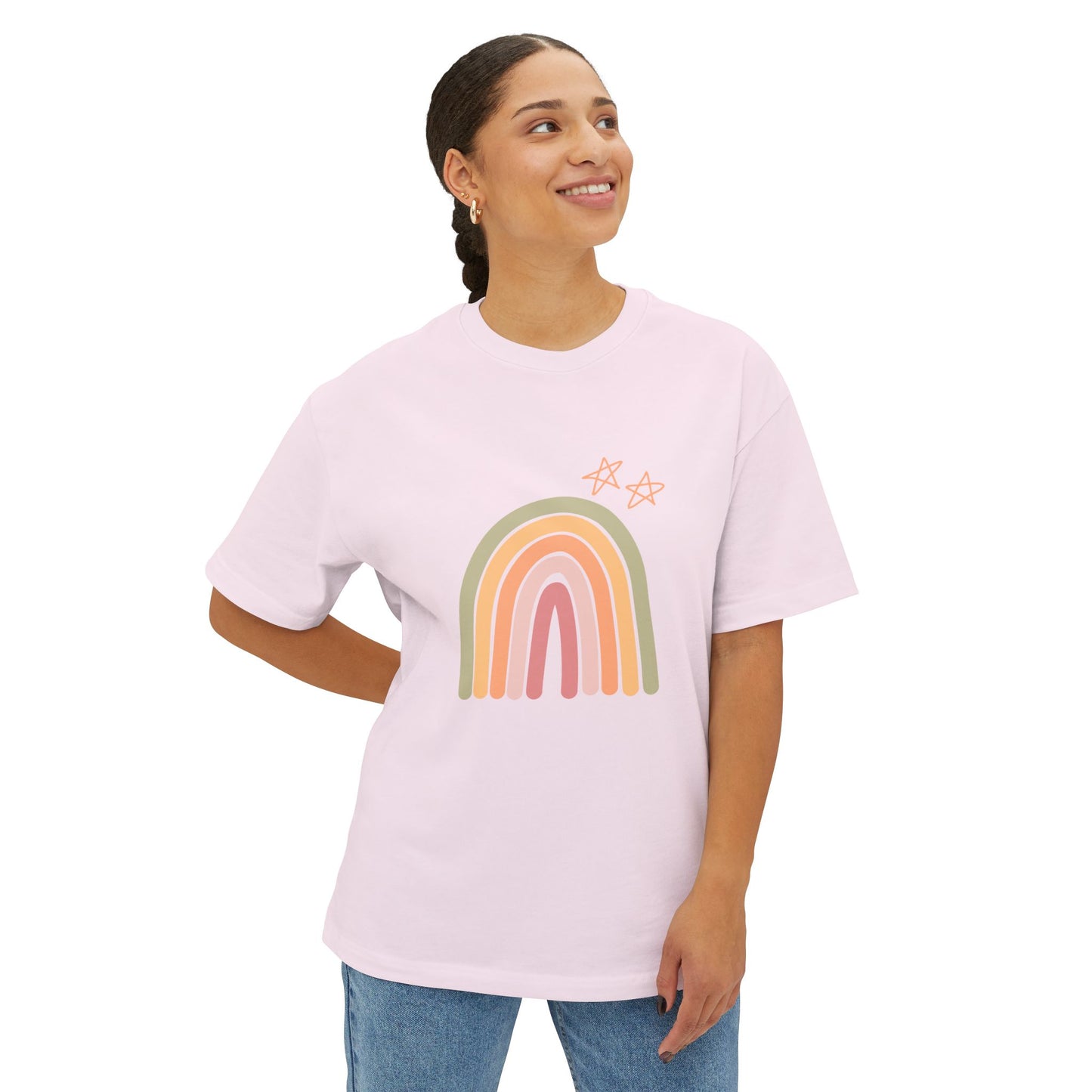 Rainbow and Stars Unisex Oversized Boxy Tee