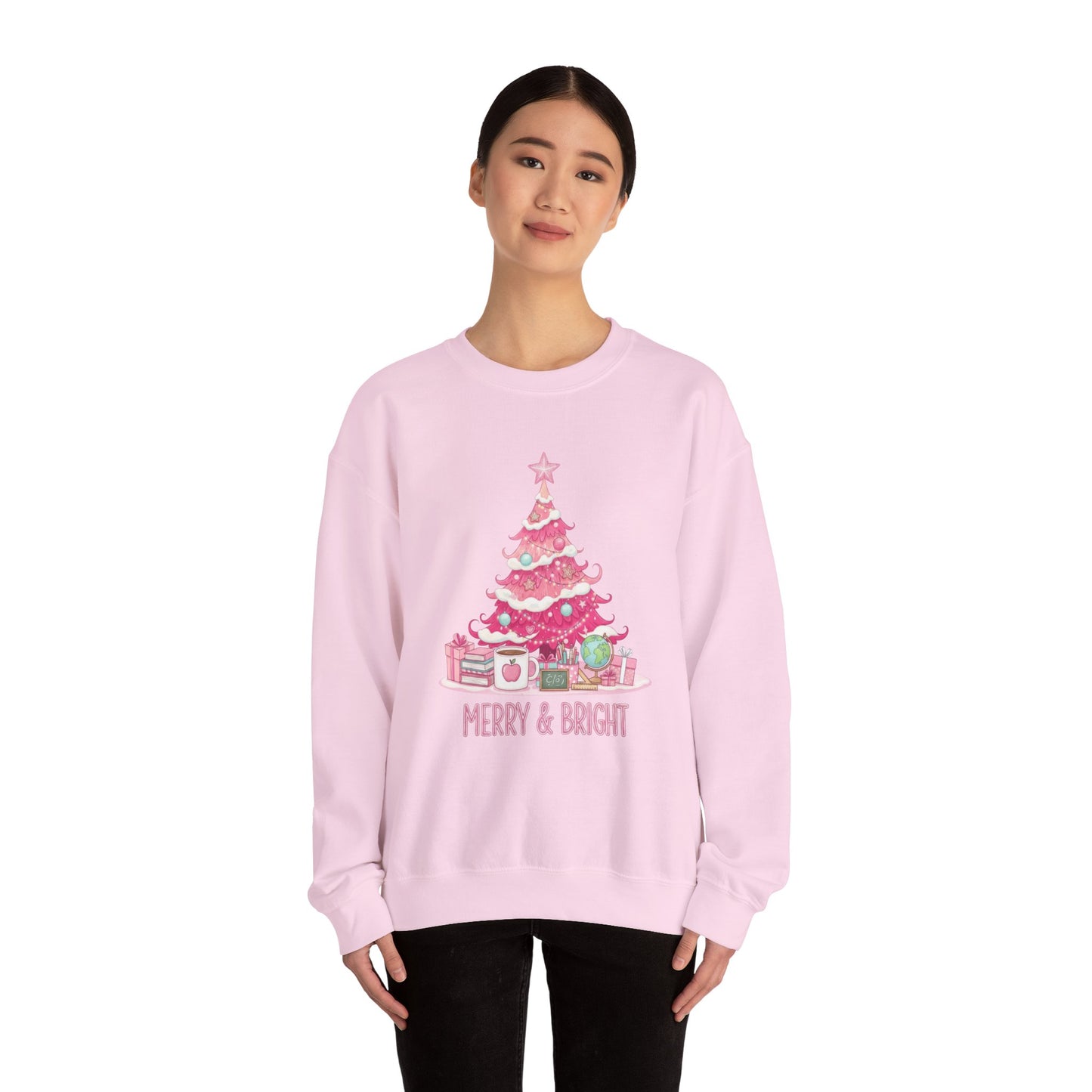 Merry & Bright Pink Christmas Tree Sweatshirt