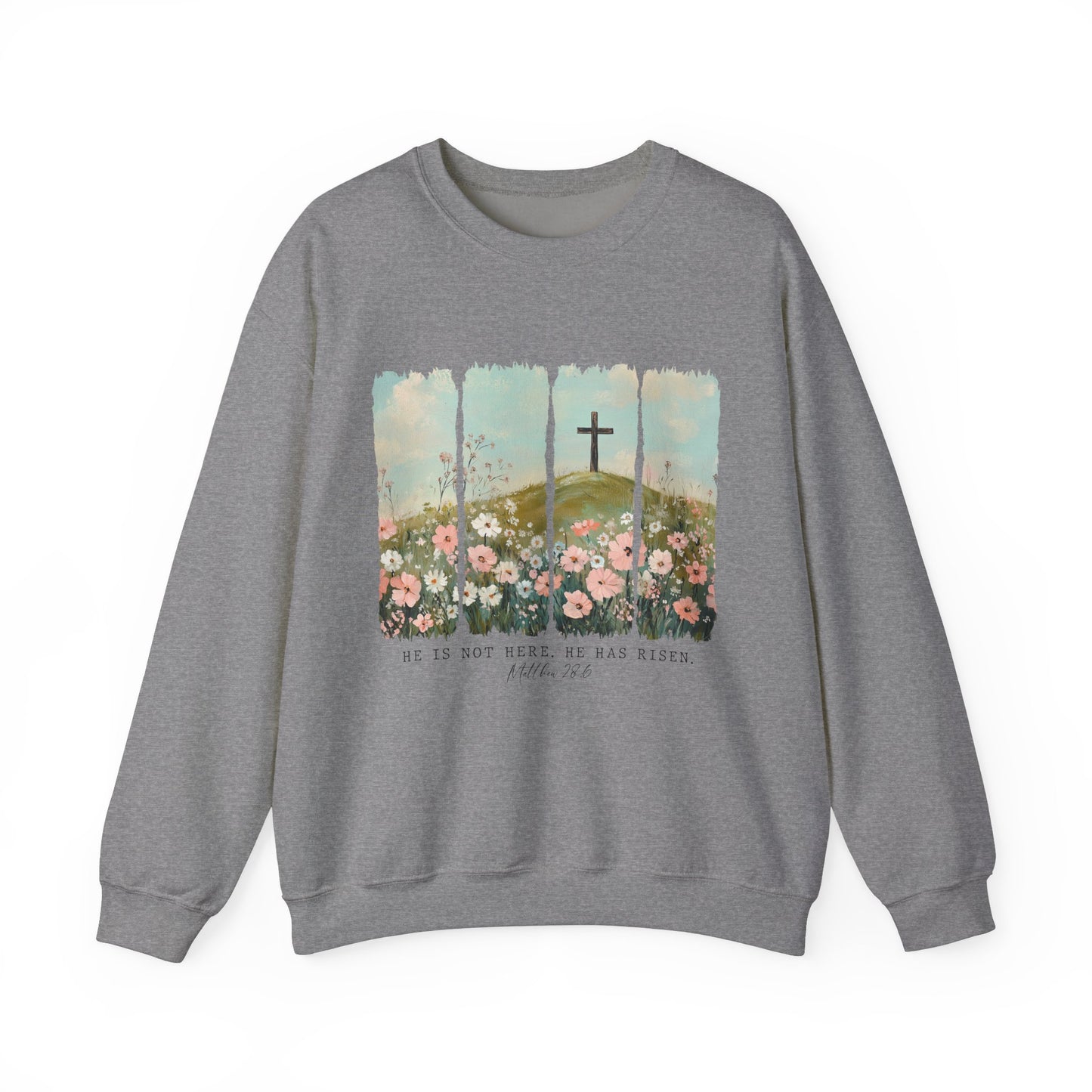 He Is Risen Crewneck Sweatshirt – Christian Inspirational Sweatshirt for Easter and Everyday Wear