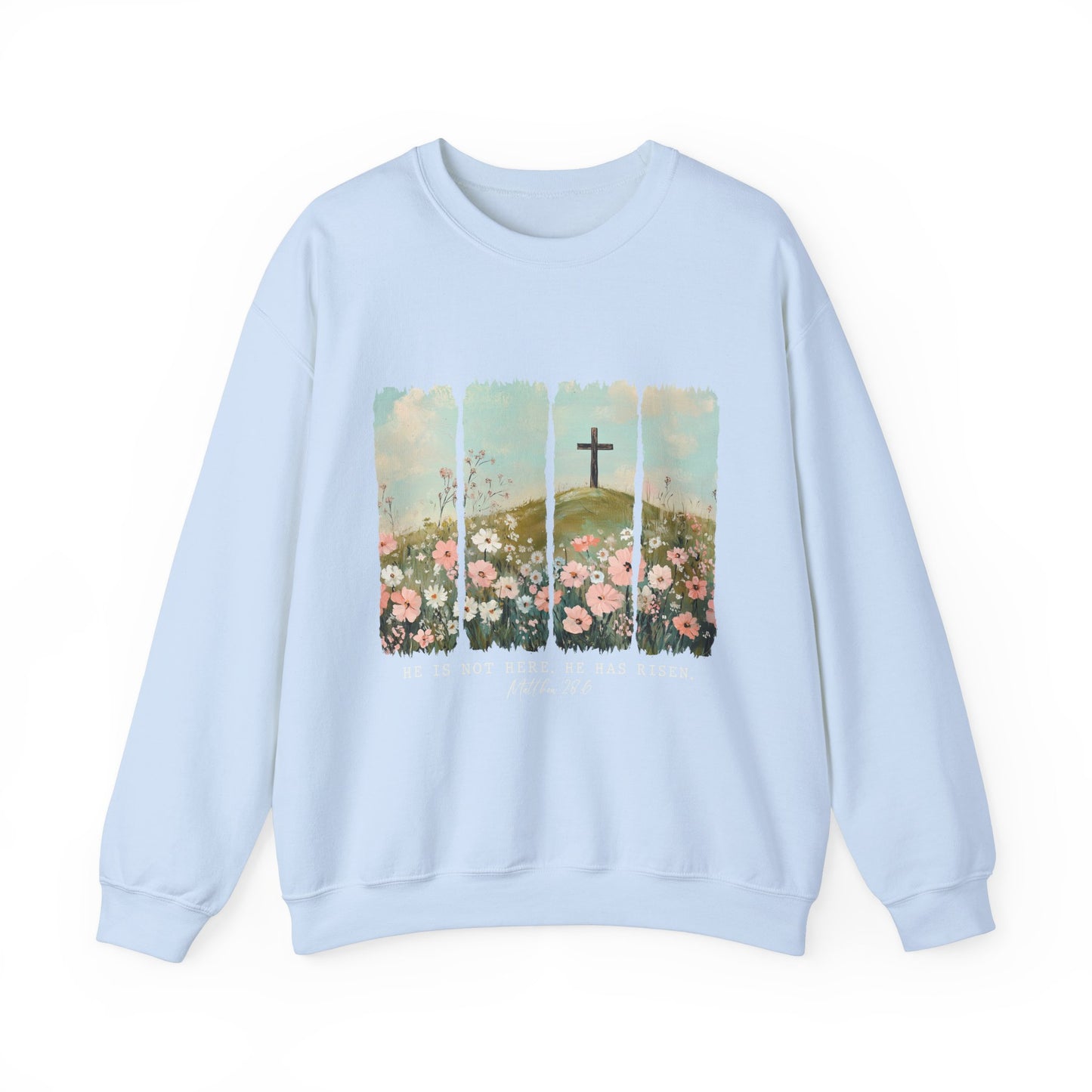 He Is Risen Crewneck Sweatshirt - Inspirational Easter Apparel