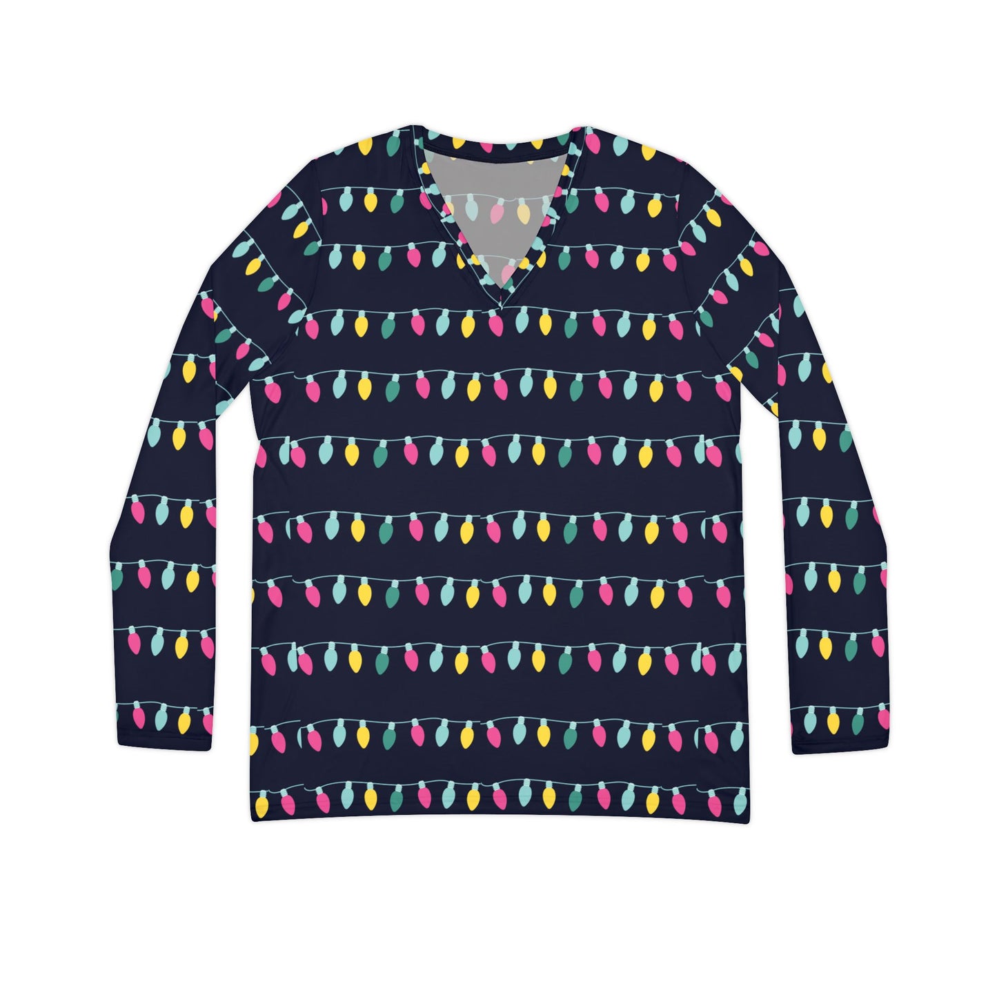 Christmas Lights Women's Long Sleeve V-neck Pajama Shirt