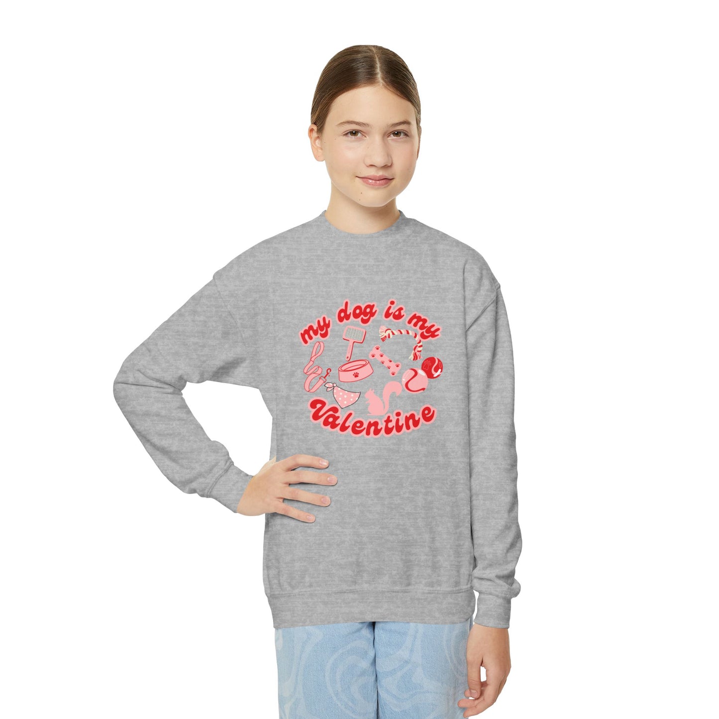 My Dog Is My Valentine Youth Crewneck Sweatshirt