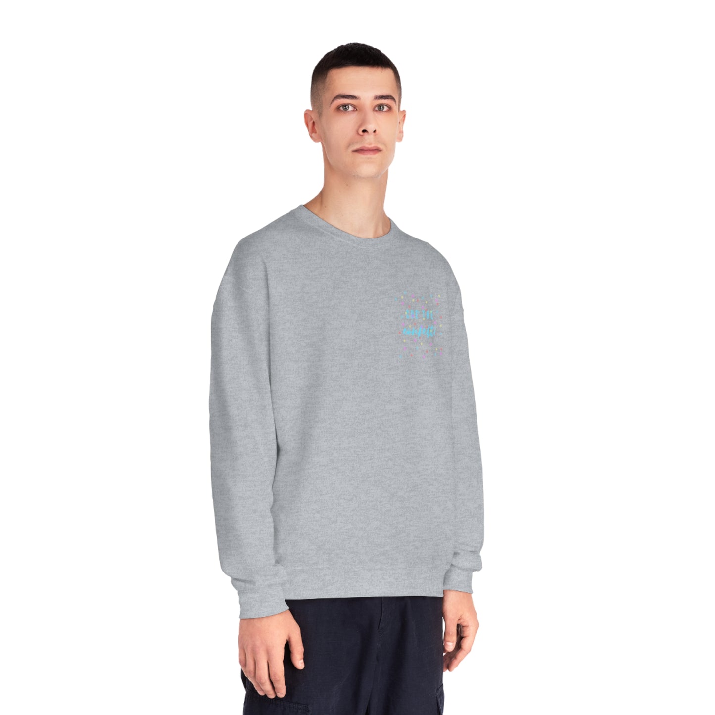 Cue the Confetti Blue Font Unisex NuBlend® Crewneck Sweatshirt