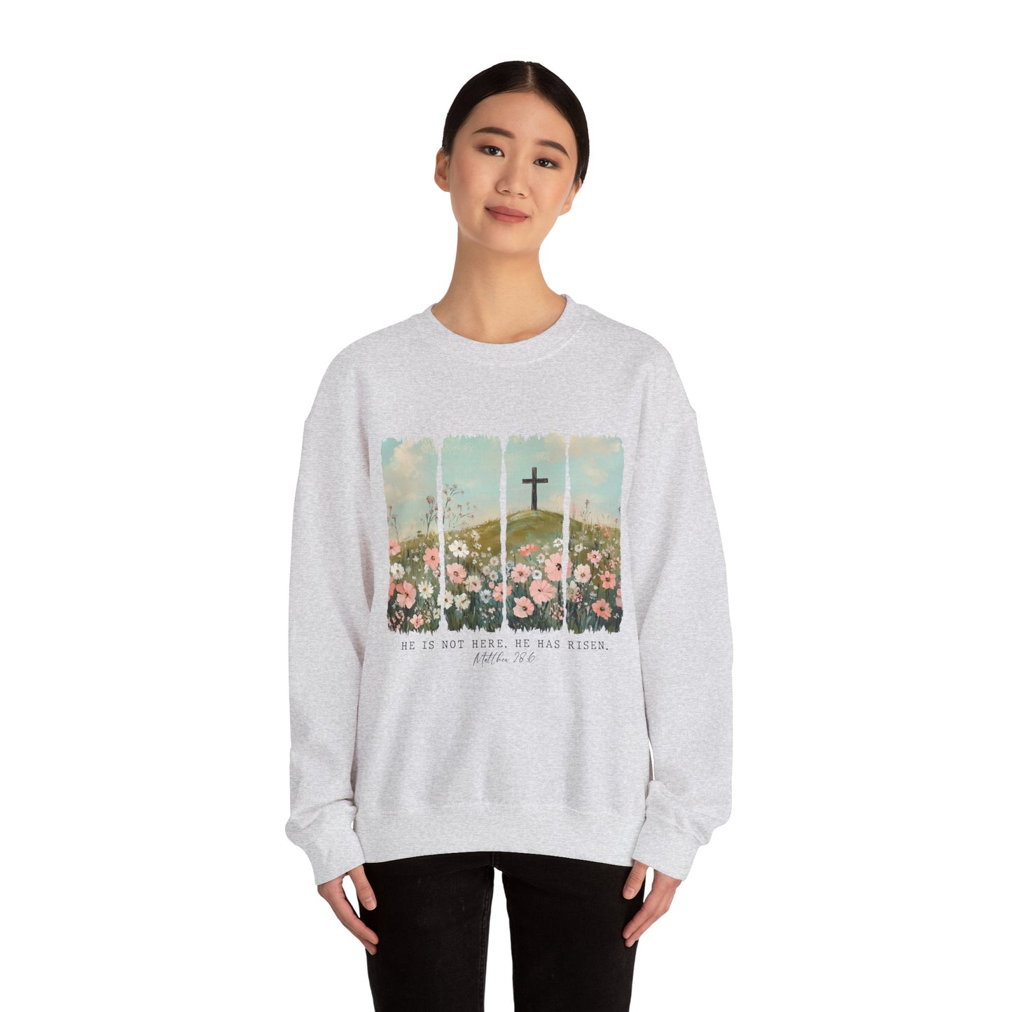 He Is Risen Crewneck Sweatshirt – Christian Inspirational Sweatshirt for Easter and Everyday Wear