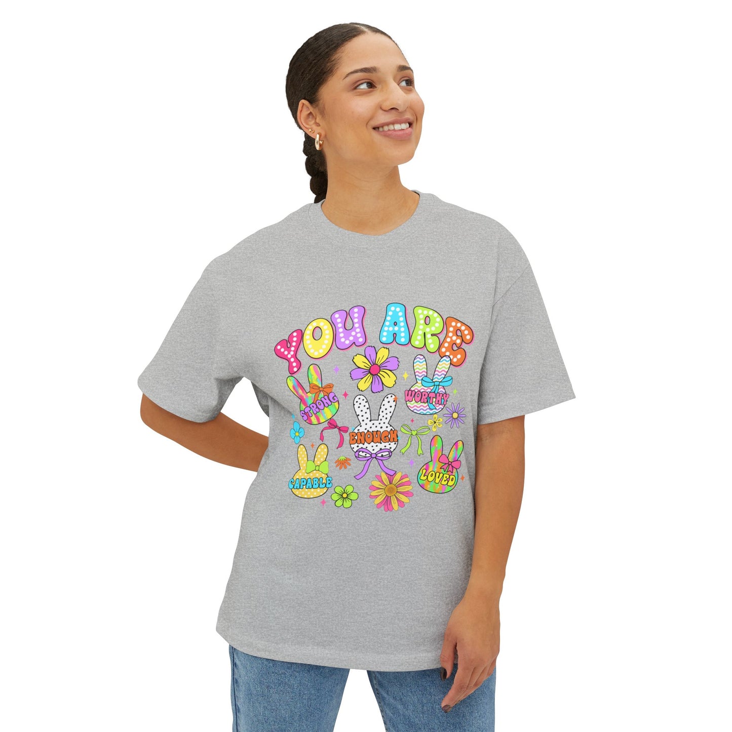 You Are Loved Unisex Oversized Boxy Tee - Colorful Graphic Tee for Positivity and Self-Love