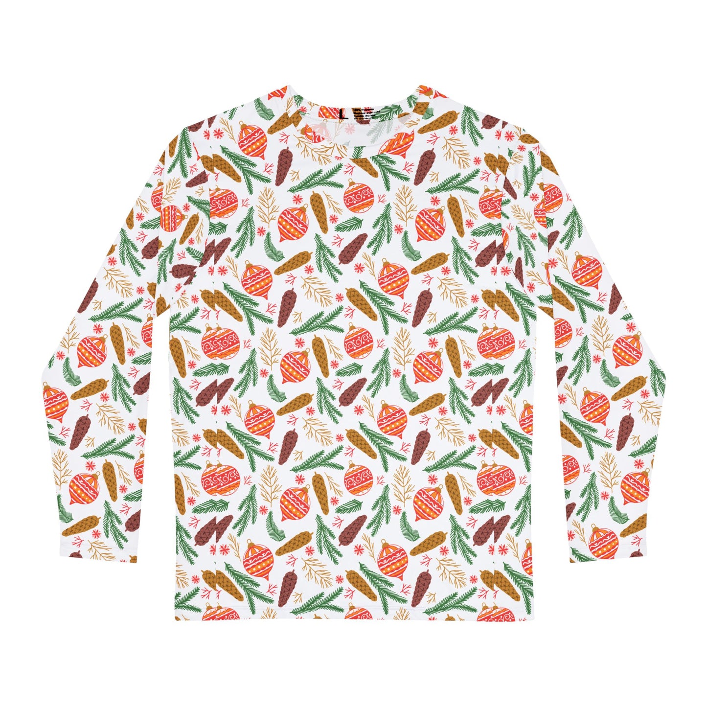 Festive Ornaments and Pinecones Men's Long Sleeve Pajama Shirt