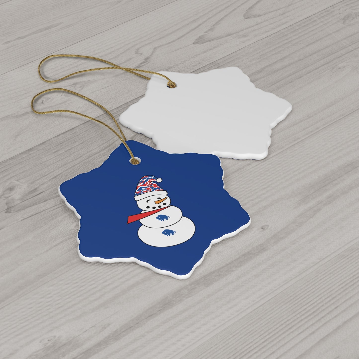 Buffalo Snowman Ceramic Ornament