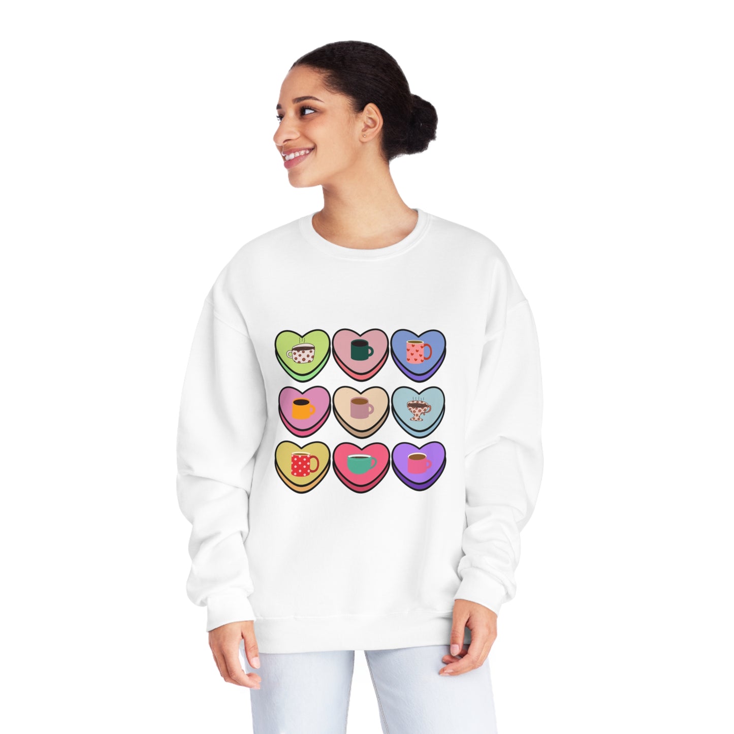 Coffee Conversation Hearts Unisex NuBlend® Crewneck Sweatshirt