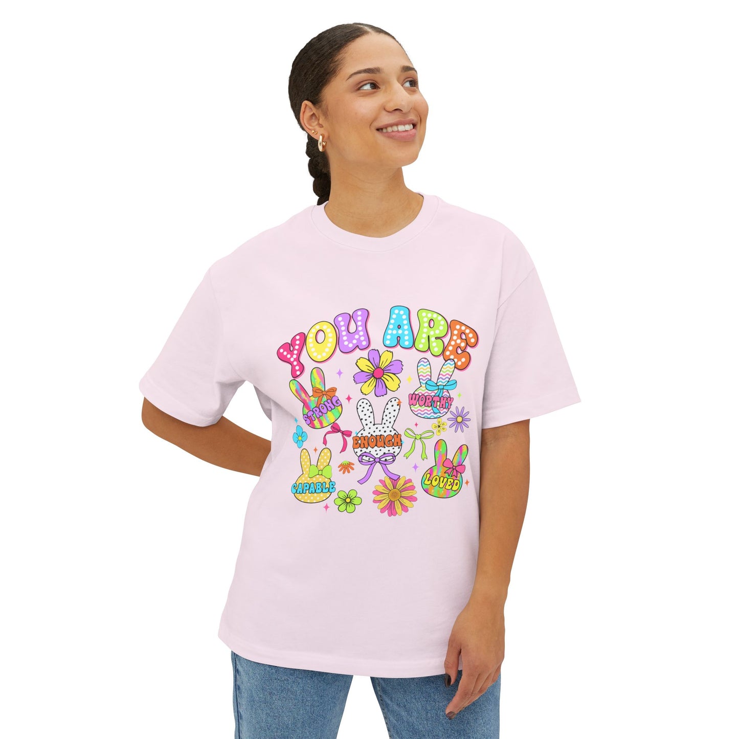 You Are Loved Unisex Oversized Boxy Tee - Colorful Graphic Tee for Positivity and Self-Love