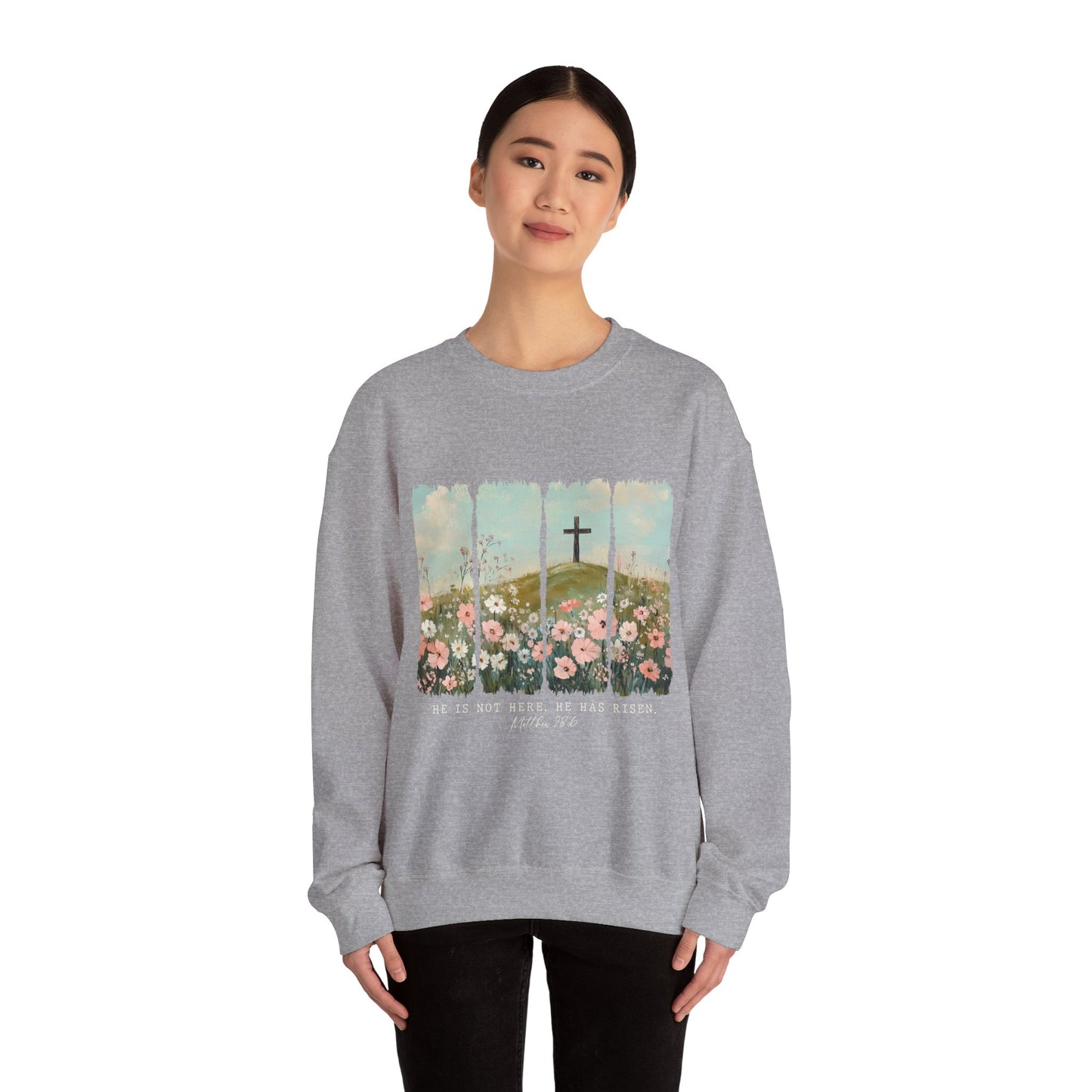 He Is Risen Crewneck Sweatshirt - Inspirational Easter Apparel