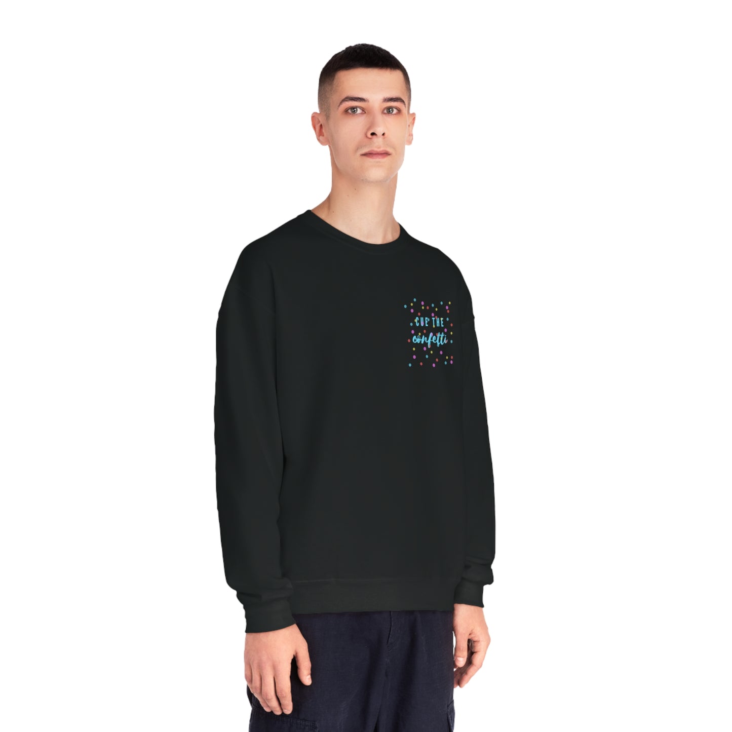 Cue the Confetti Blue Font Unisex NuBlend® Crewneck Sweatshirt
