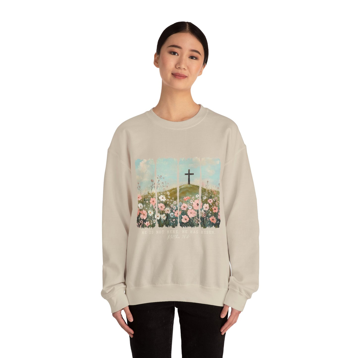 He Is Risen Crewneck Sweatshirt - Inspirational Easter Apparel