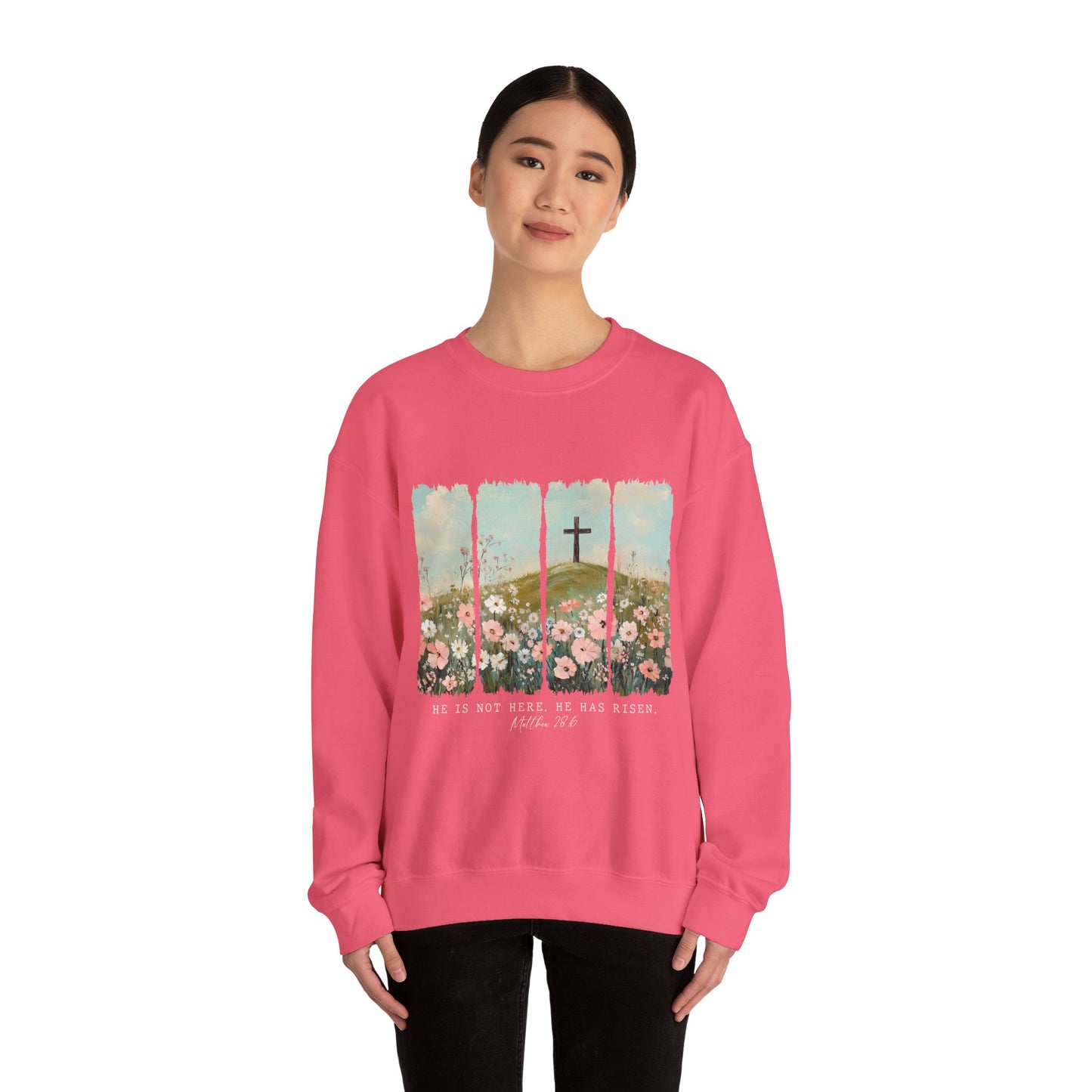 He Is Risen Crewneck Sweatshirt - Inspirational Easter Apparel