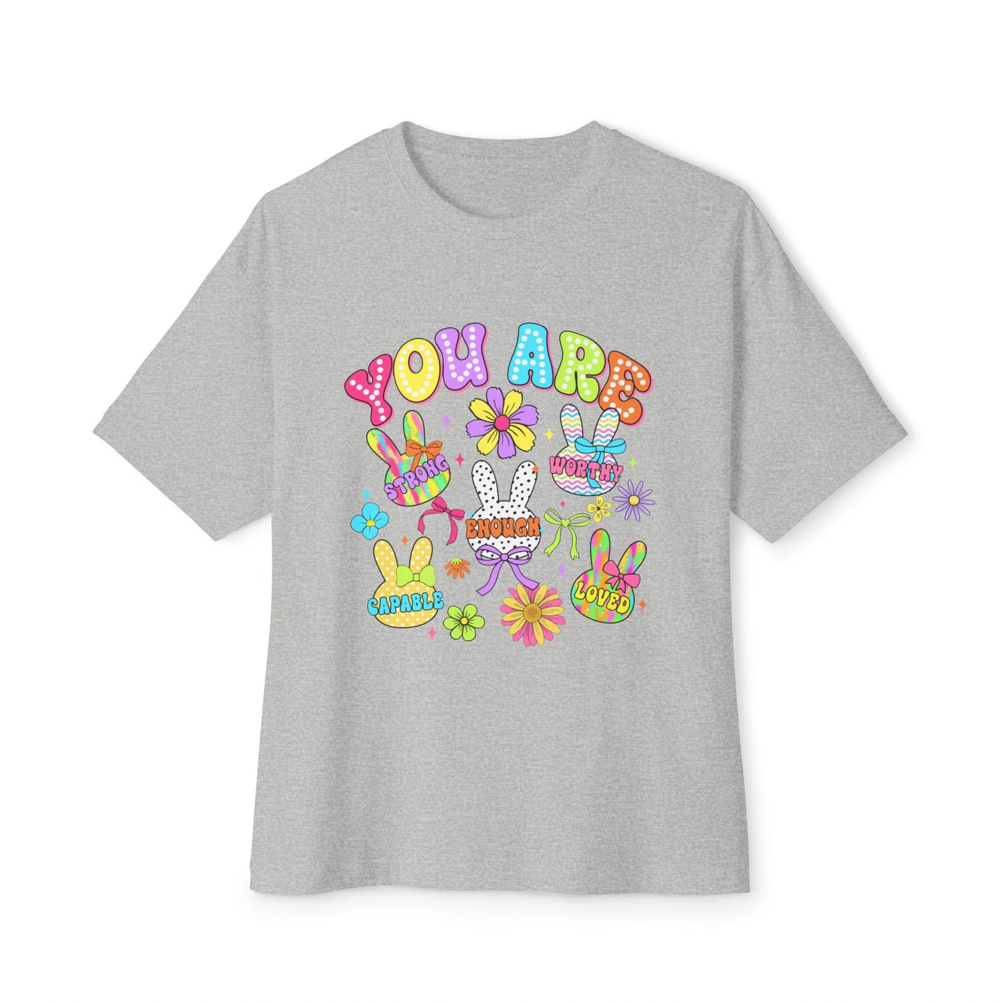 You Are Loved Unisex Oversized Boxy Tee - Colorful Graphic Tee for Positivity and Self-Love