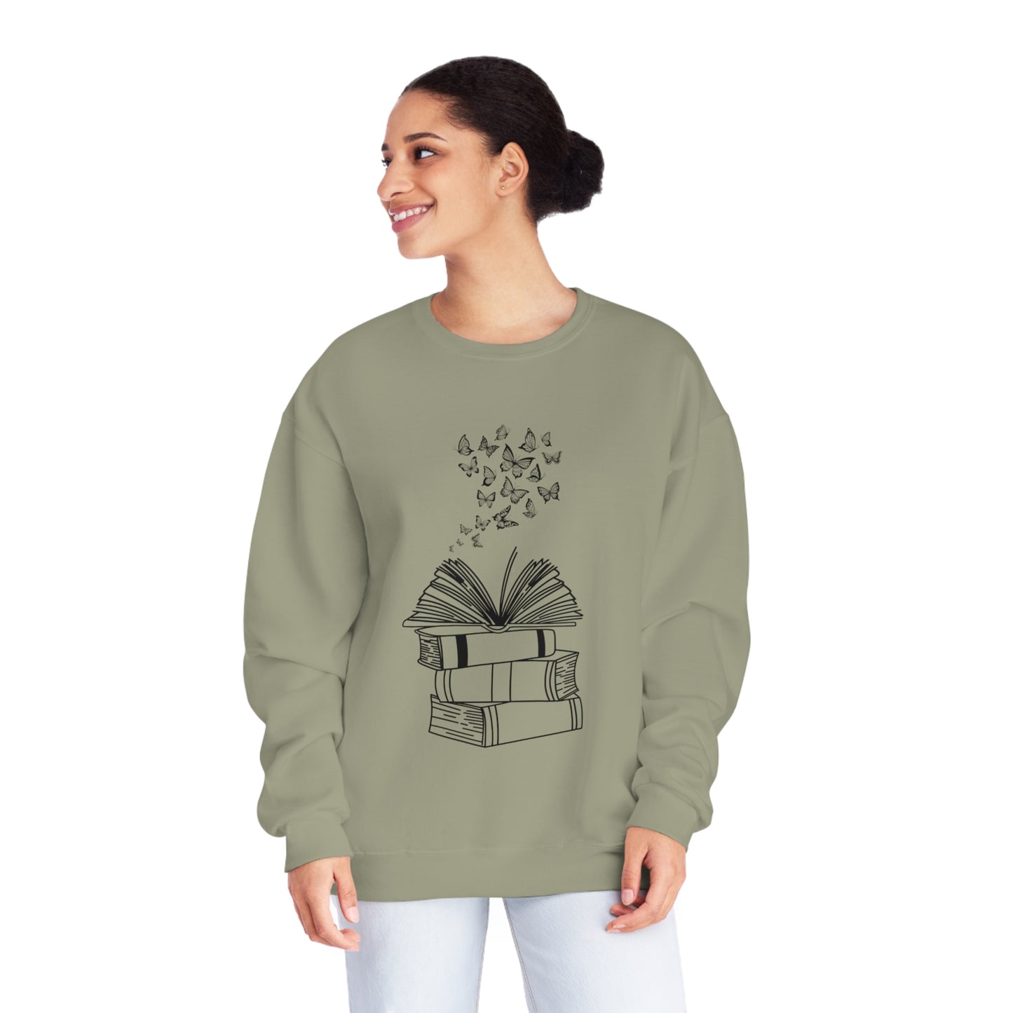 Book Butterflies Black Font Unisex NuBlend® Crewneck Sweatshirt