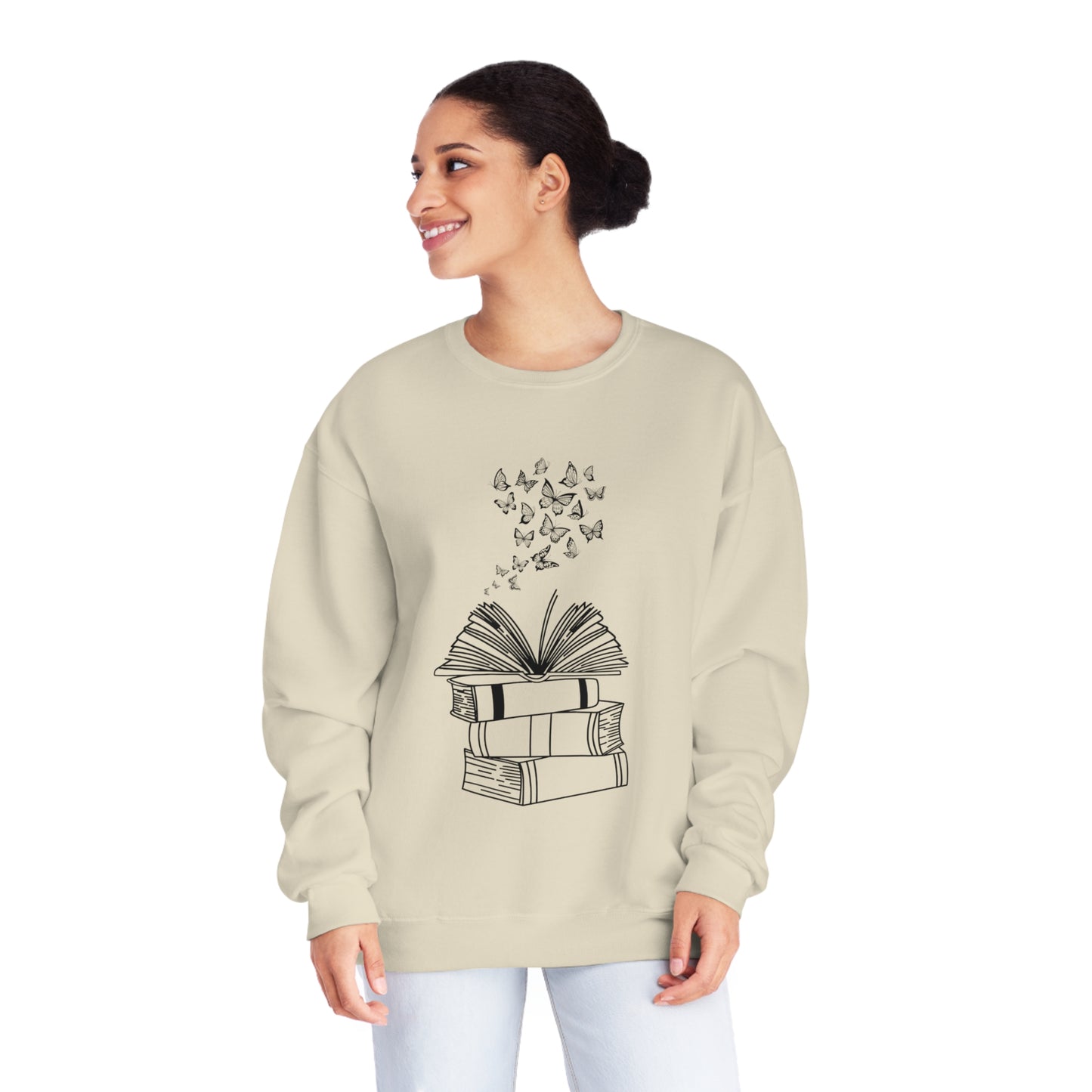 Book Butterflies Black Font Unisex NuBlend® Crewneck Sweatshirt