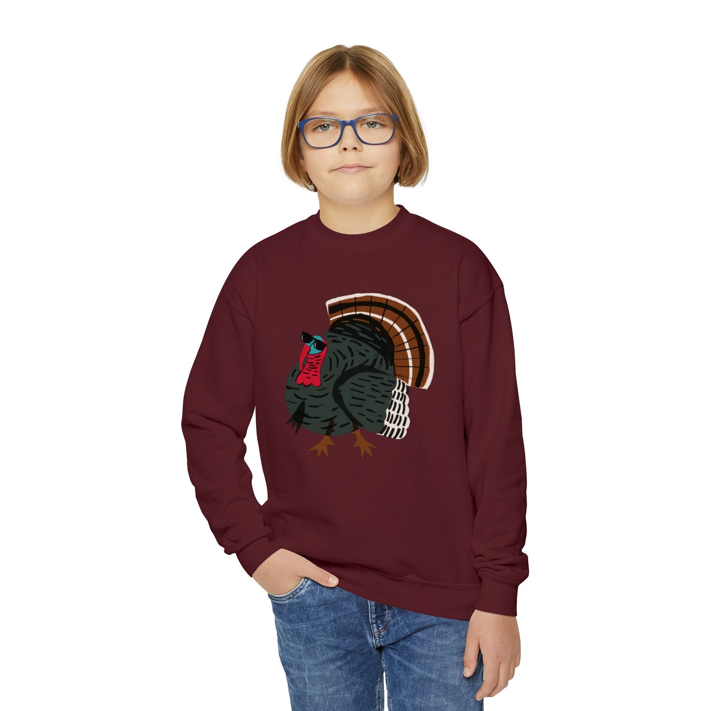 Turkey with Sunglasses Youth Crewneck Sweatshirt