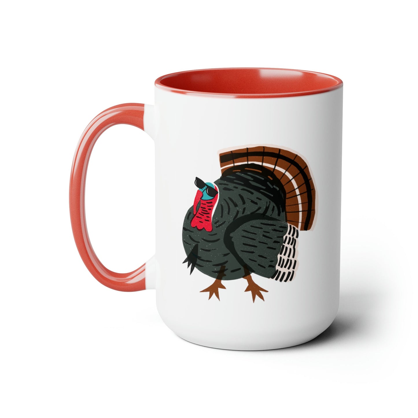 Turkey with Sunglasses Two-Tone Coffee Mugs, 15oz