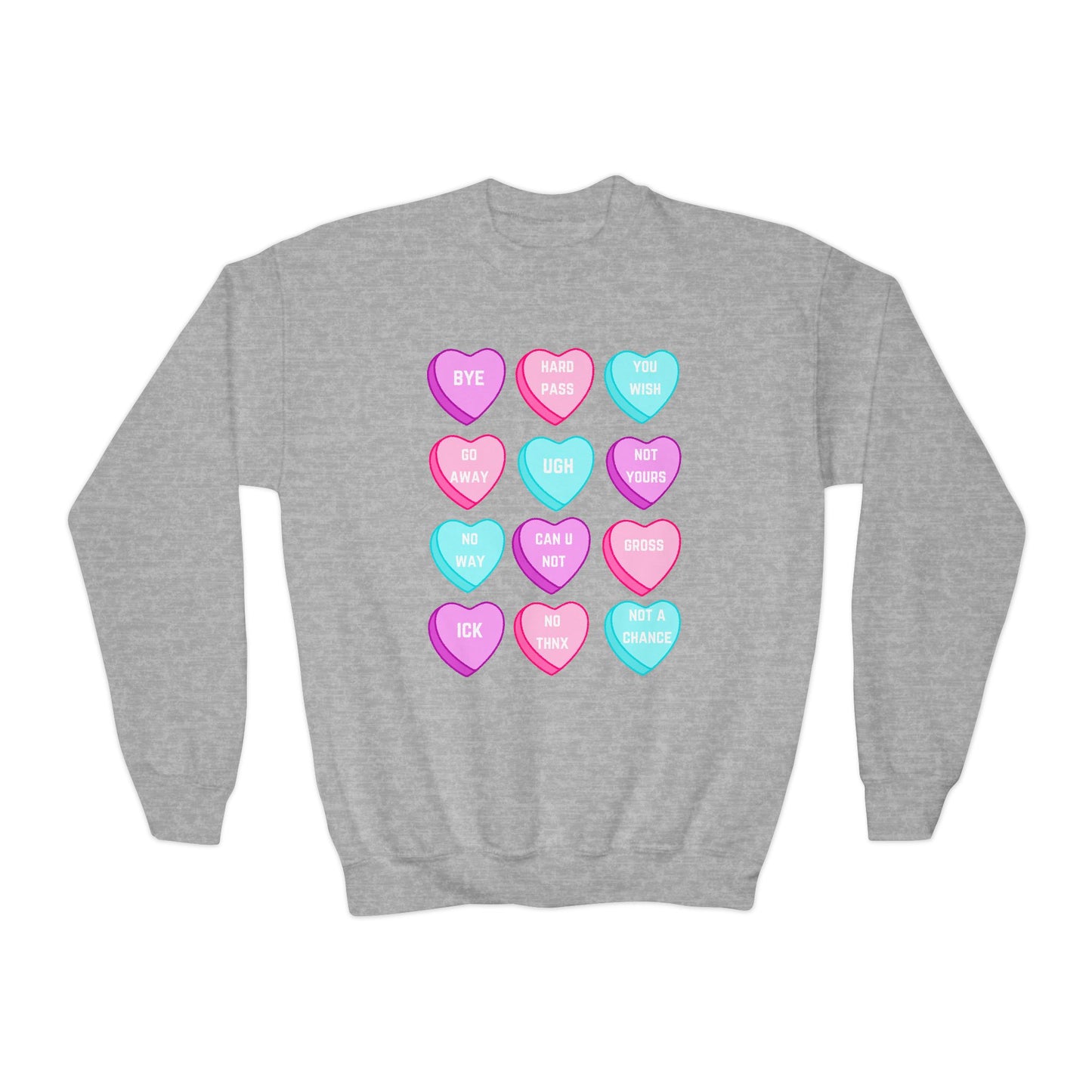 Rejected Valentine Candy Hearts Youth Crewneck Sweatshirt