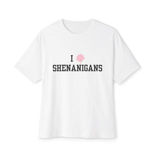 I <3 Shenanigans Black Font Unisex Oversized Boxy Tee