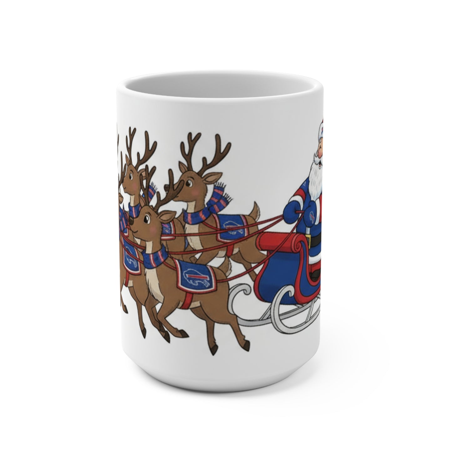 Christmas Santa Sleigh Mug — Buffalo Reindeer Holiday Coffee Cup 15oz