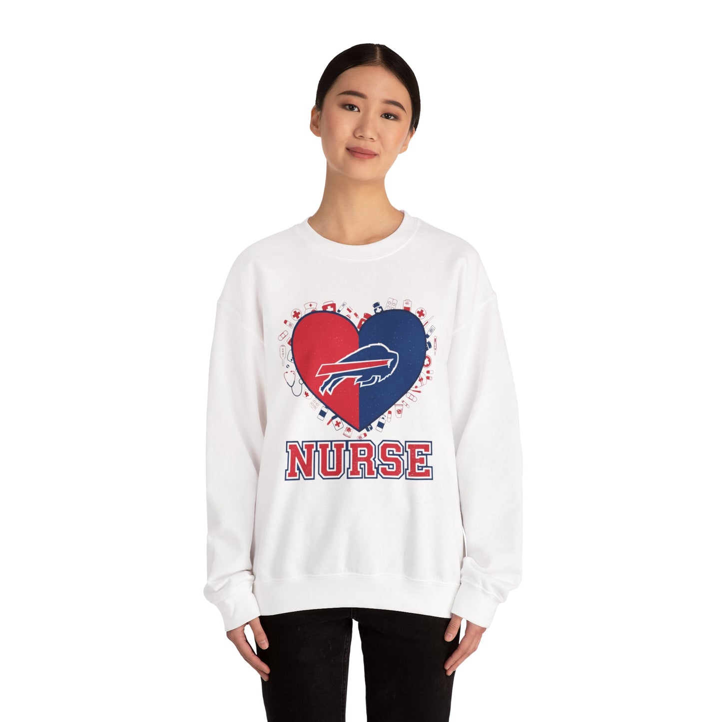 Buffalo Nurse Heart Crewneck Sweatshirt - Buffalo Nurse Gift