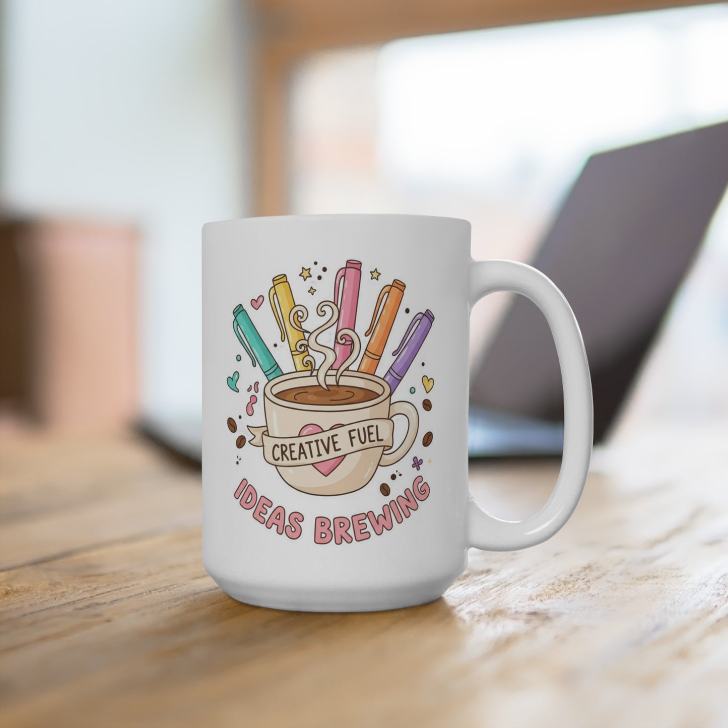 15oz Mug — 'Creative Fuel, Ideas Brewing' Coffee Cup for Artists & Designers
