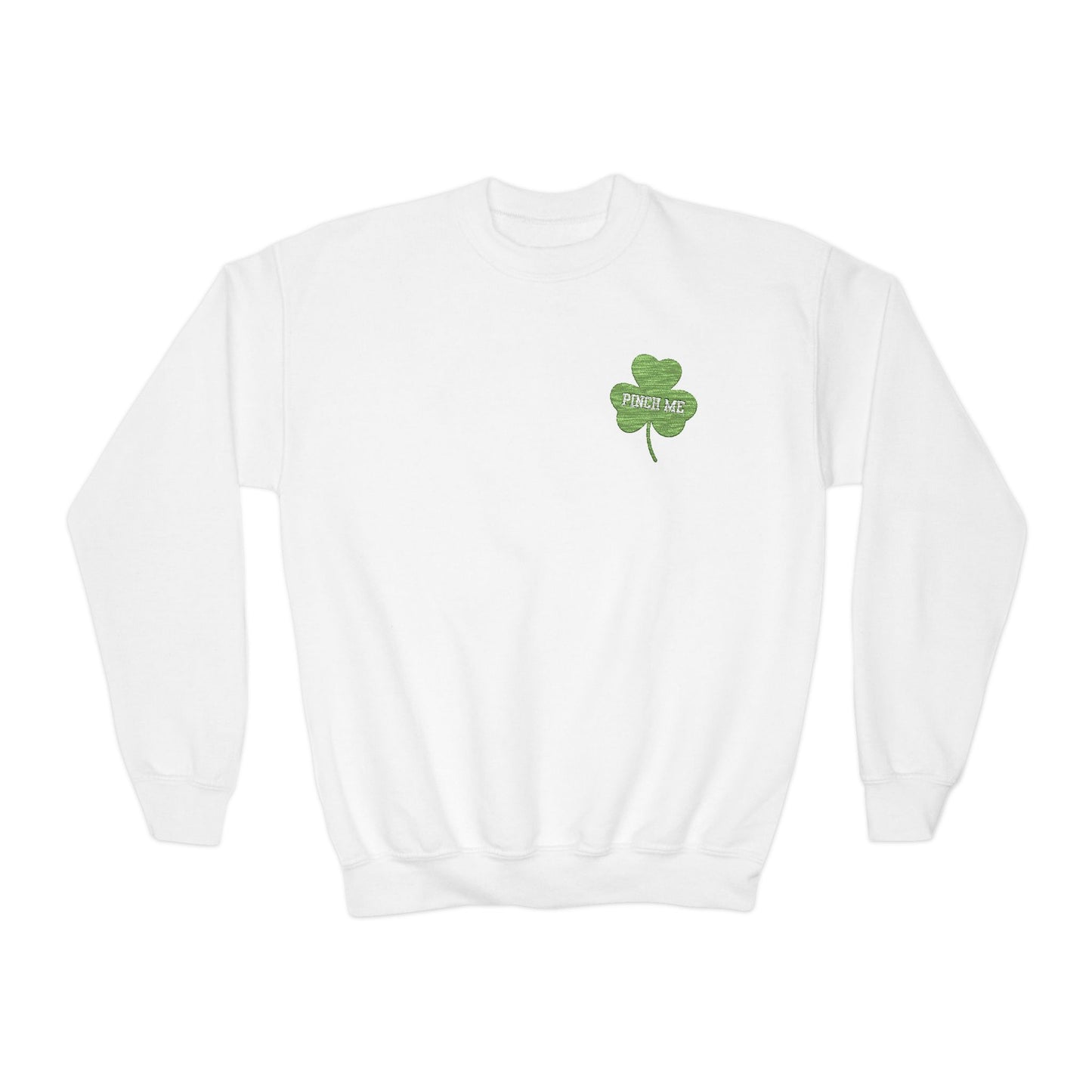 Embroidered Pinch Me Shamrock Youth Crewneck Sweatshirt