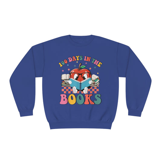 100 Days in the Books Apple Character Unisex NuBlend® Crewneck Sweatshirt