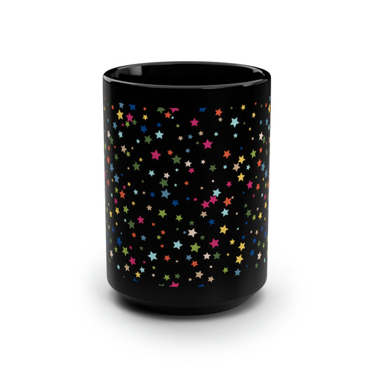 Rainbow Stars Black Mug, 15oz