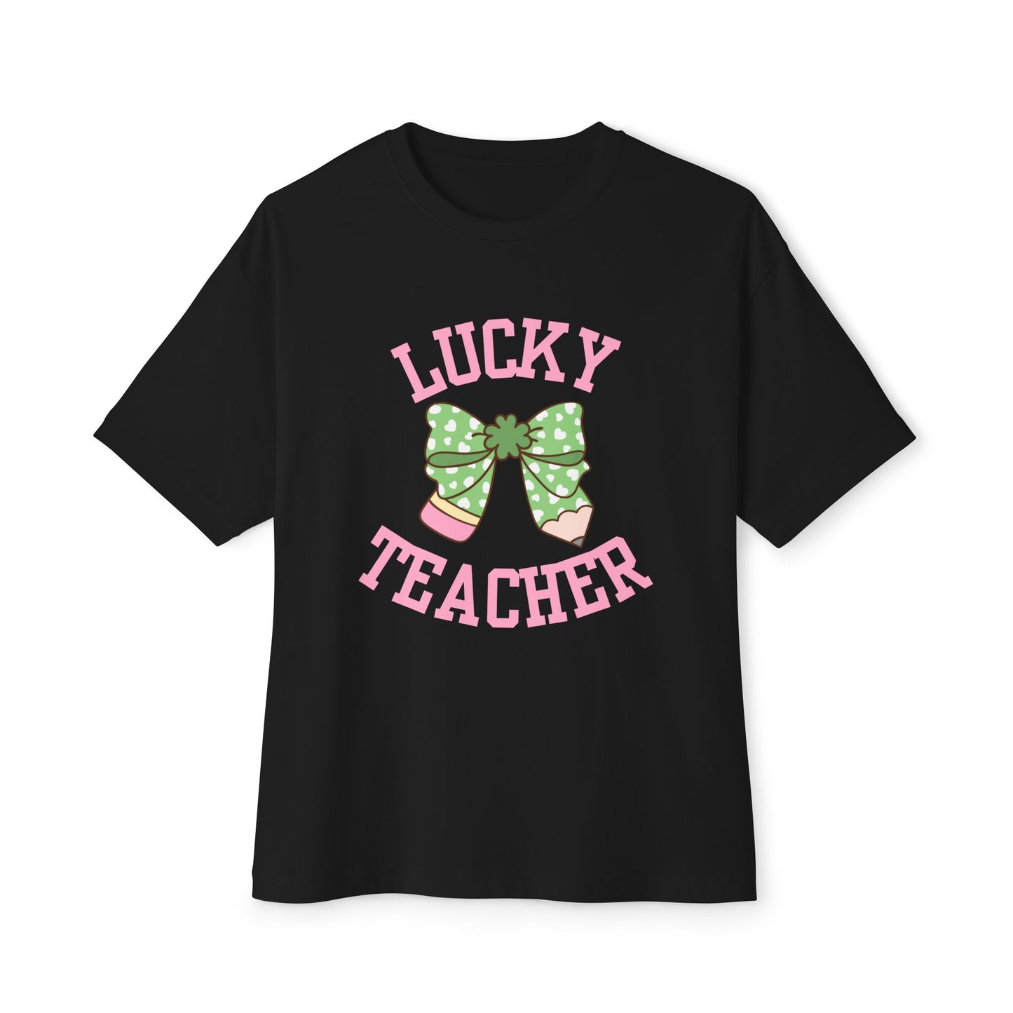 Lucky Teacher Pencil Bow Unisex Oversized Boxy Tee