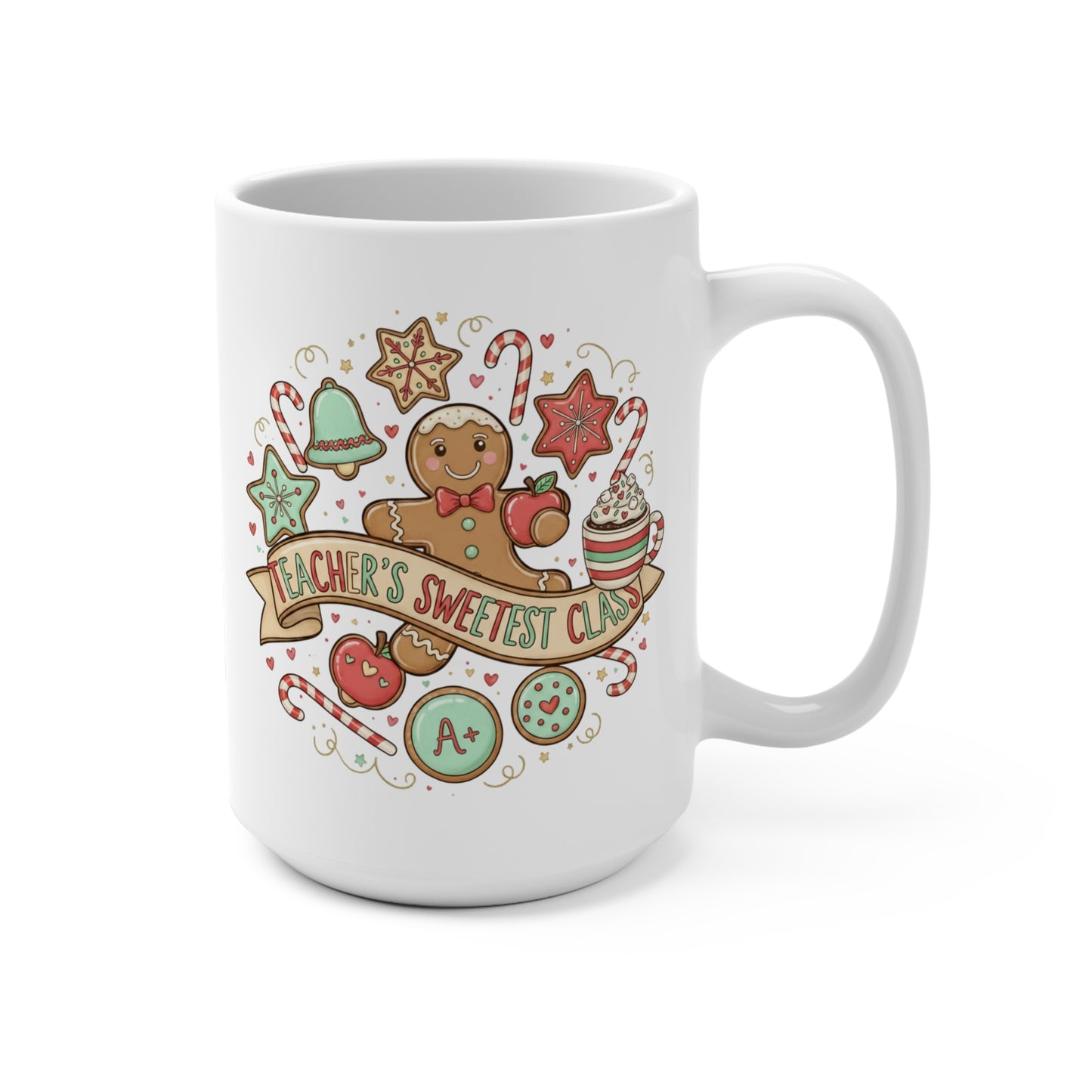 Teacher's Sweetest Cup 15oz Christmas Mug — Gingerbread Holiday Gift for Teachers