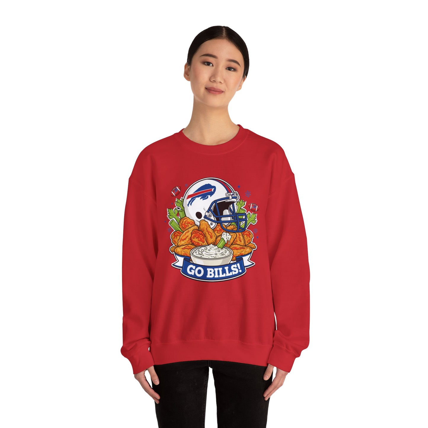 Buffalo Football Helmet & Wings Crewneck Sweatshirt — "Go Buffalo!" Fan Pullover