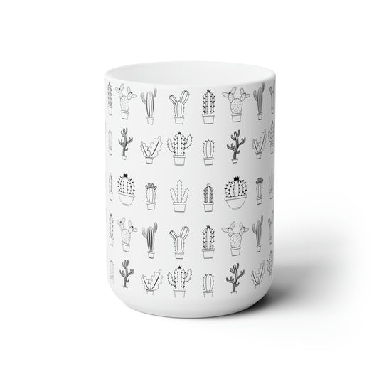 Black and White Succulents Ceramic Mug 15oz
