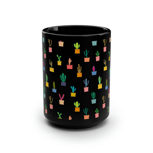 Rainbow Succulents Black Mug, 15oz