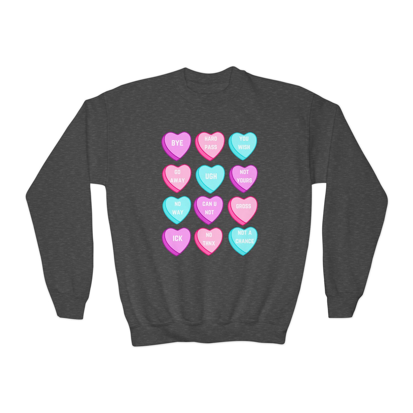 Rejected Valentine Candy Hearts Youth Crewneck Sweatshirt