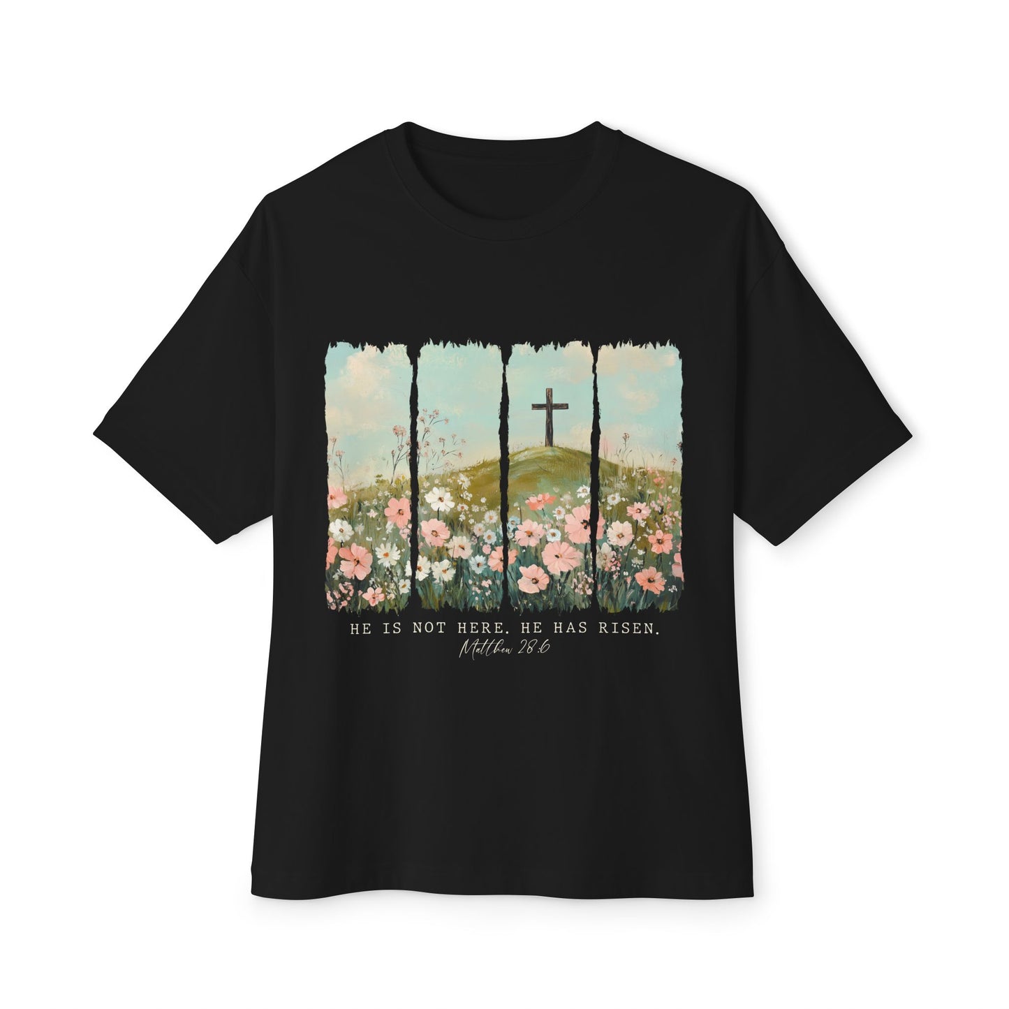 Faith-Inspired Oversized Boxy Tee with Floral Design