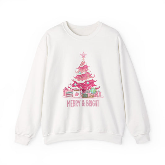 Merry & Bright Pink Christmas Tree Sweatshirt