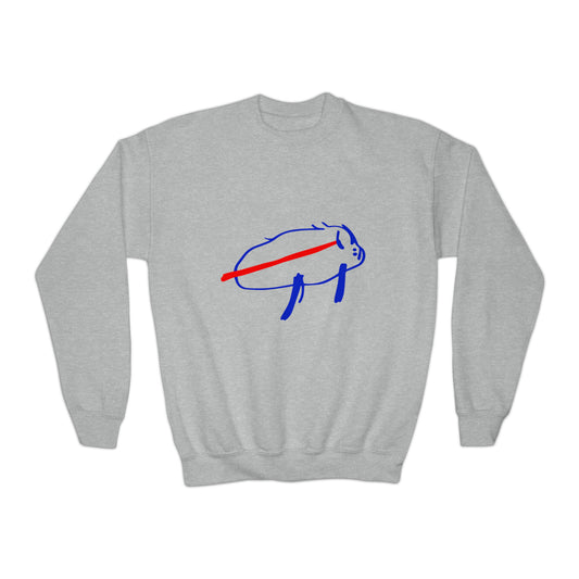 Josh Allen Buffalo Drawing Youth Crewneck Sweatshirt