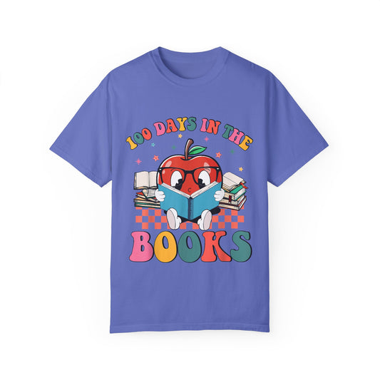 100 Days in the Books Apple Character Unisex Garment-Dyed T-shirt