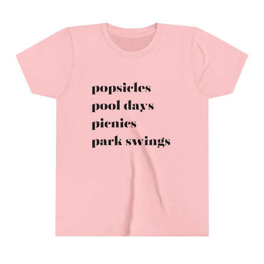 Popsicles Pool Days Picnics Park Swings Youth Short Sleeve Tee