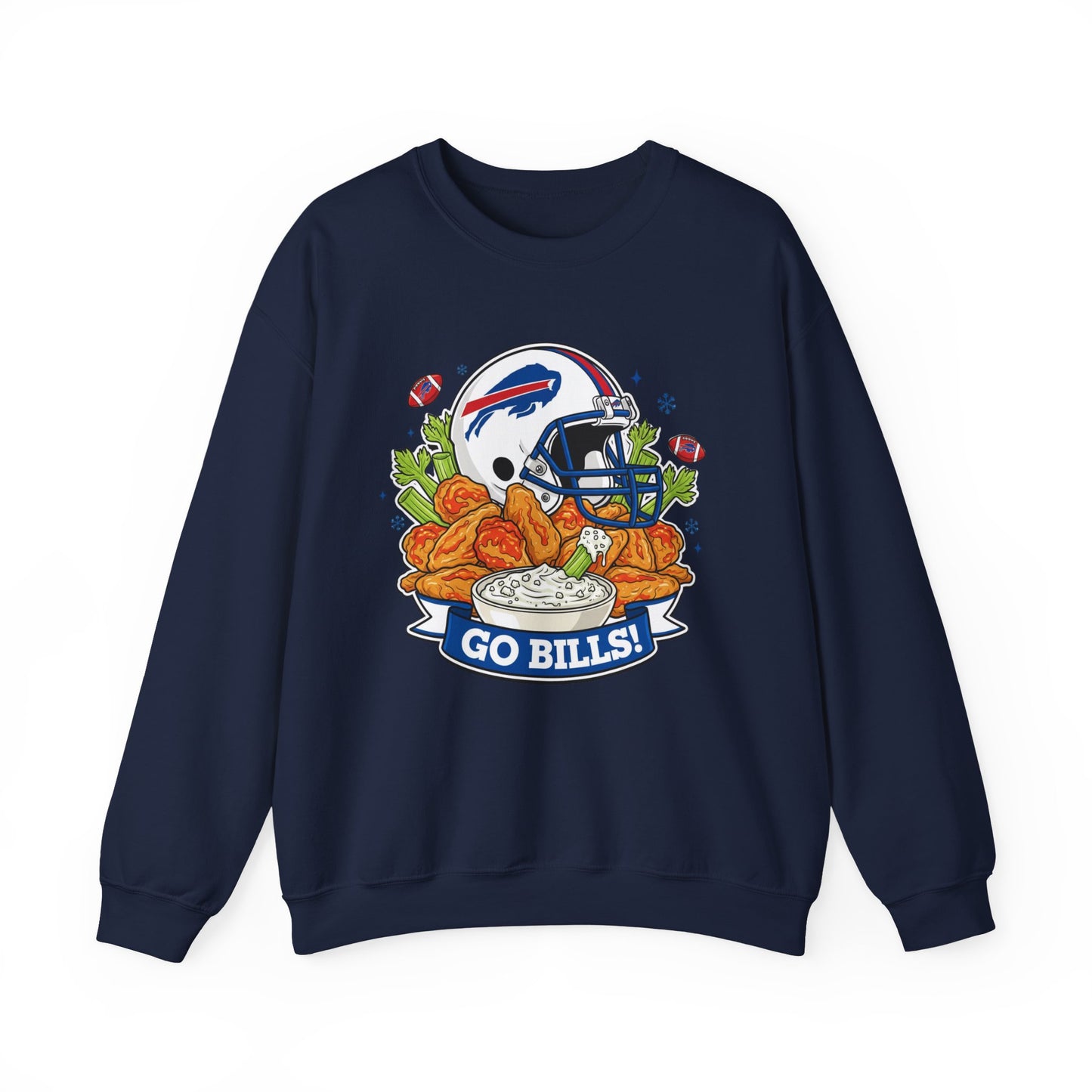 Buffalo Football Helmet & Wings Crewneck Sweatshirt — "Go Buffalo!" Fan Pullover