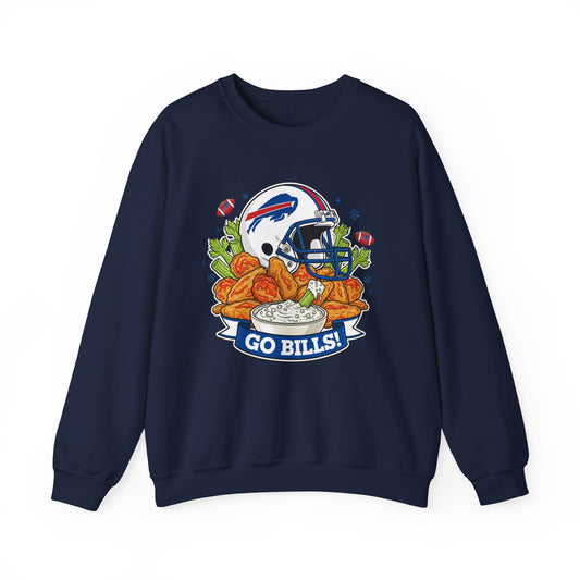 Buffalo Football Helmet & Wings Crewneck Sweatshirt — "Go Buffalo!" Fan Pullover