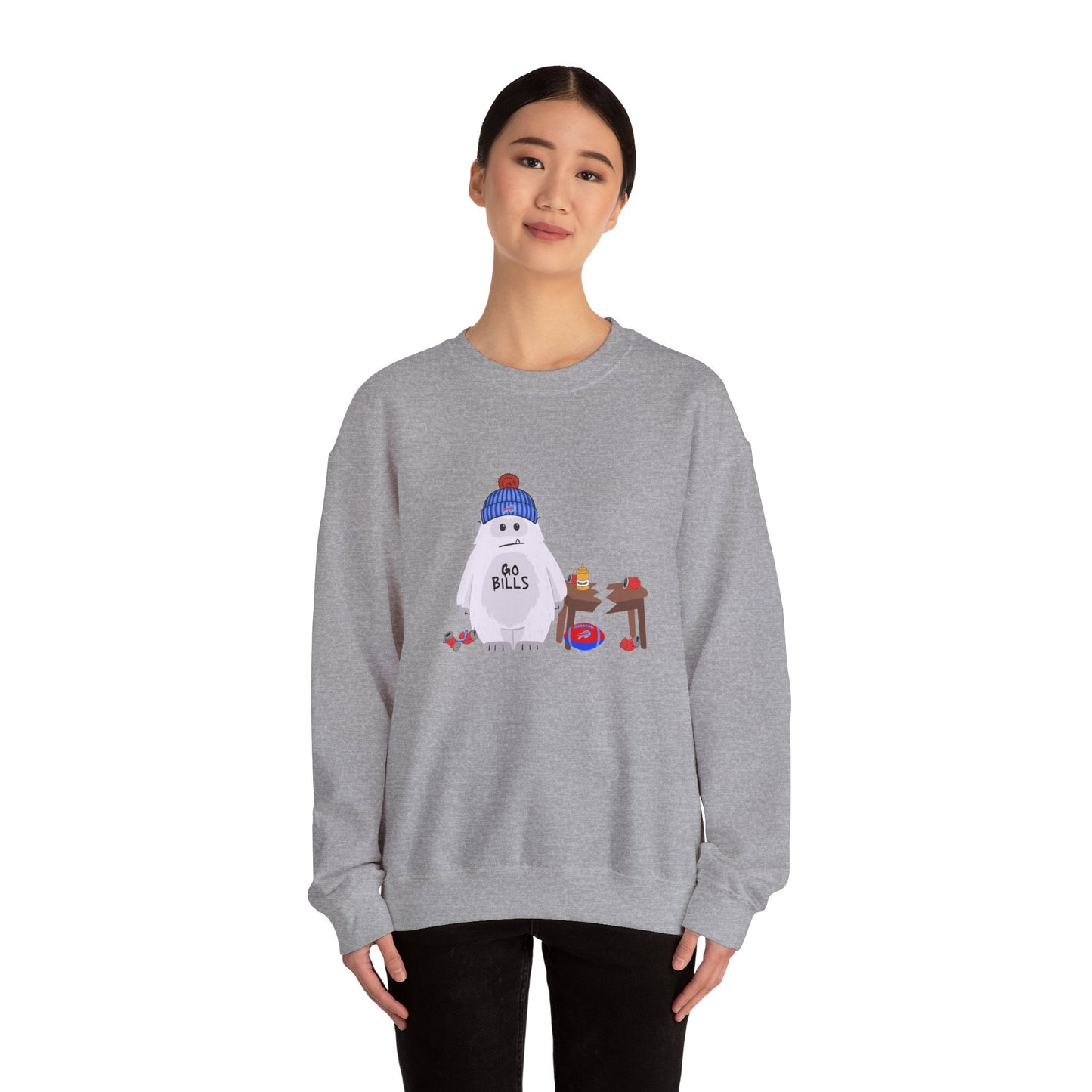 “Go Buffalo” Snowman Crewneck Sweatshirt — Cute Winter Buffalo Football Fan Pullover
