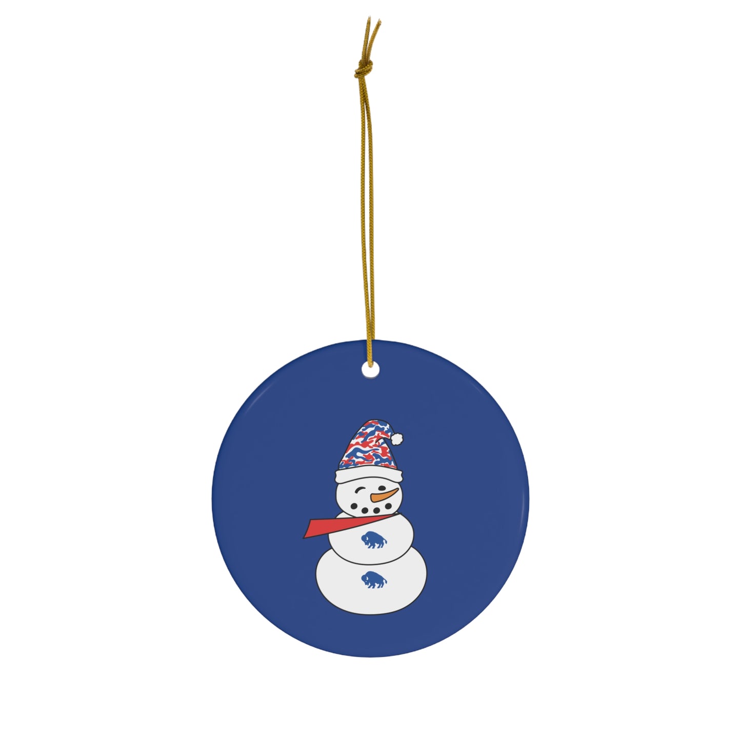 Buffalo Snowman Ceramic Ornament