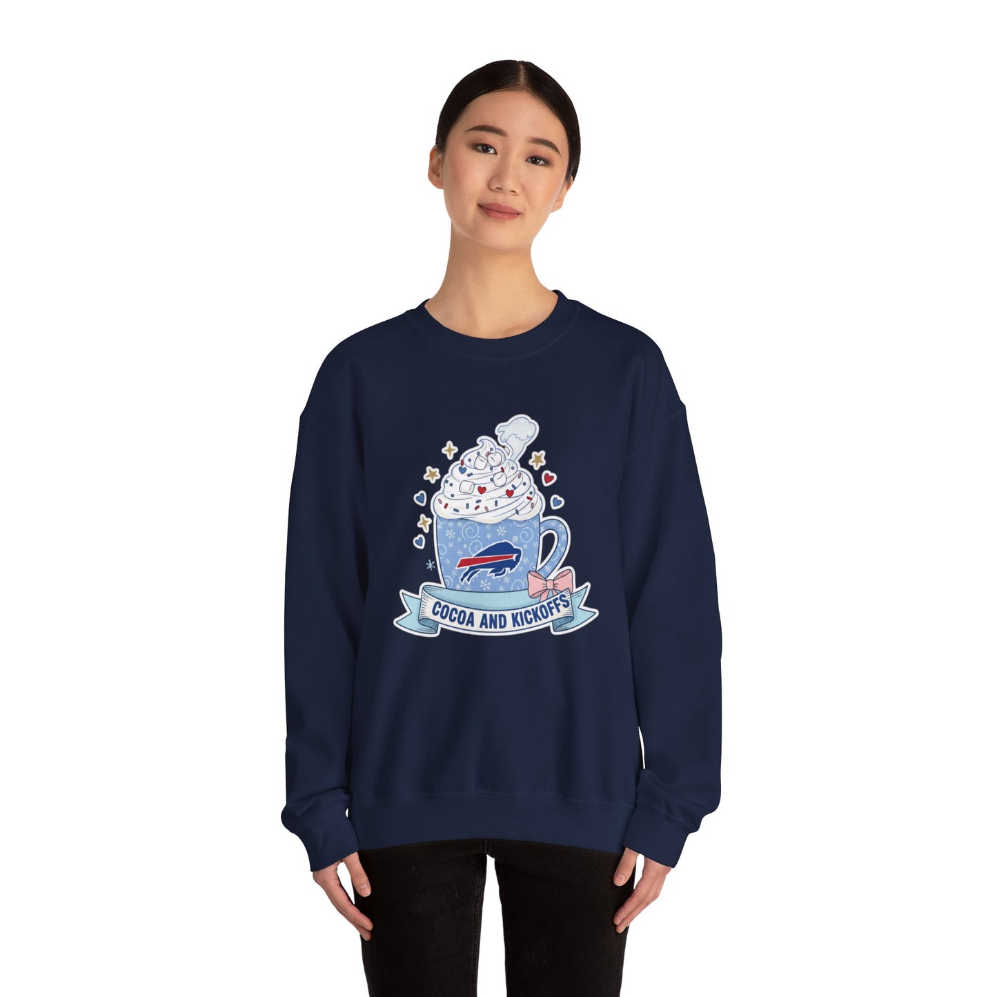 Cocoa and Kickoff Crewneck Sweatshirt — Hot Cocoa Football Fan Pullover