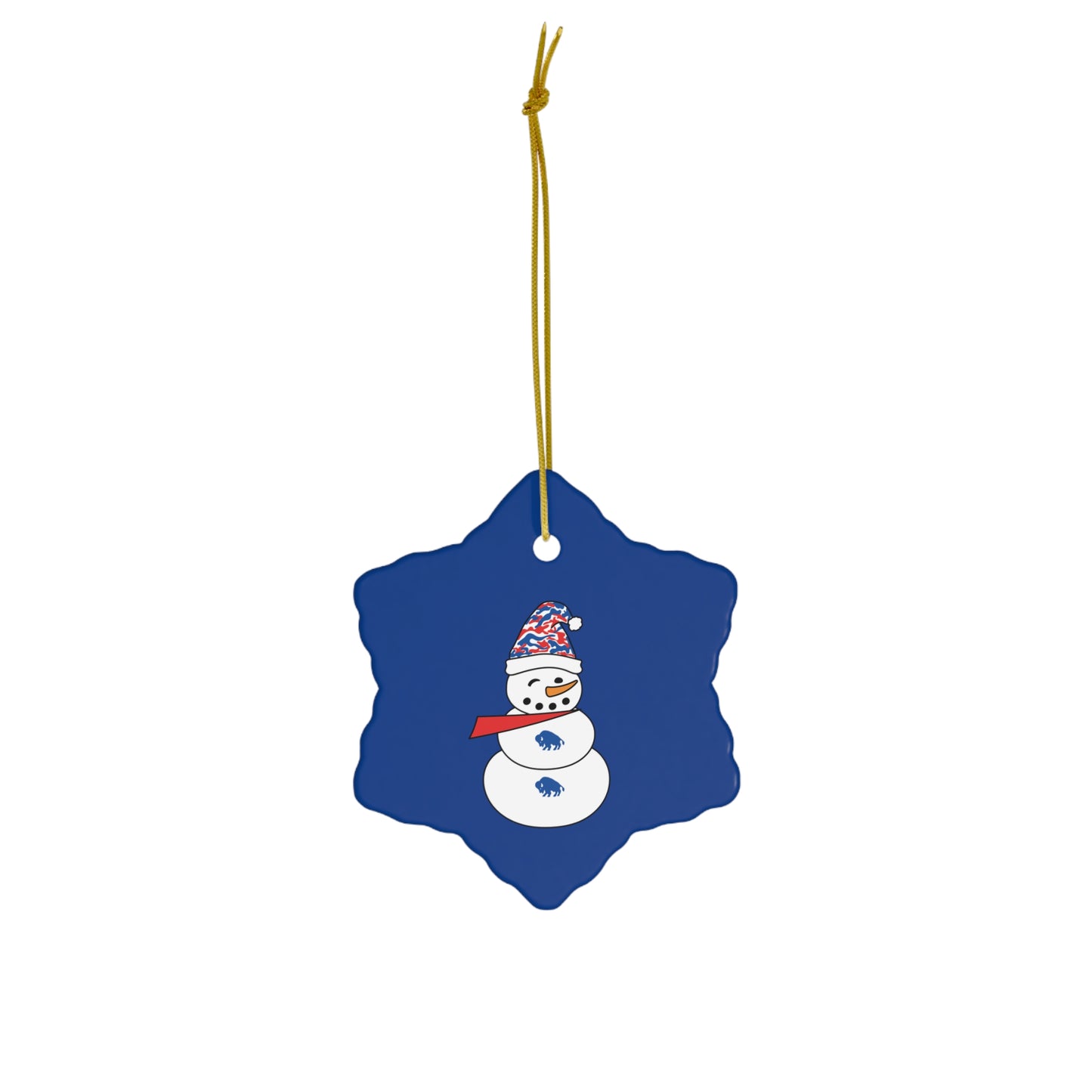 Buffalo Snowman Ceramic Ornament