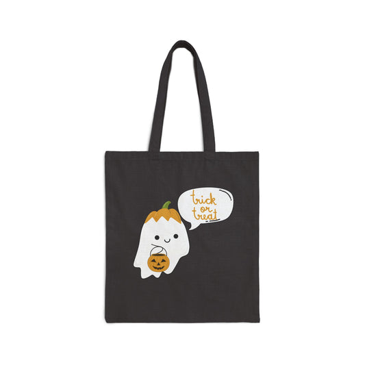 Trick or Treat Bag Ghost Pumpkin Cotton Canvas Tote Bag